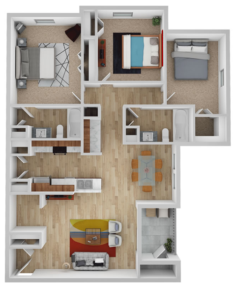 Floor plan for 3 beds, 2 baths, 1158 sqft